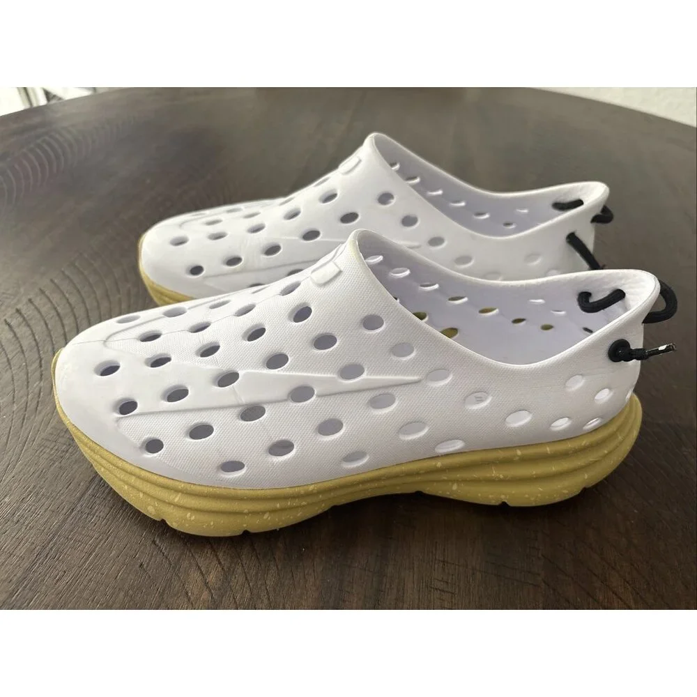 White Slip-On Ventilated Men's Loafers with Gold Sole